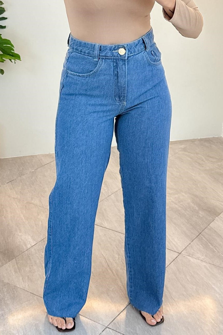Calça Wide Leg Jeans Média