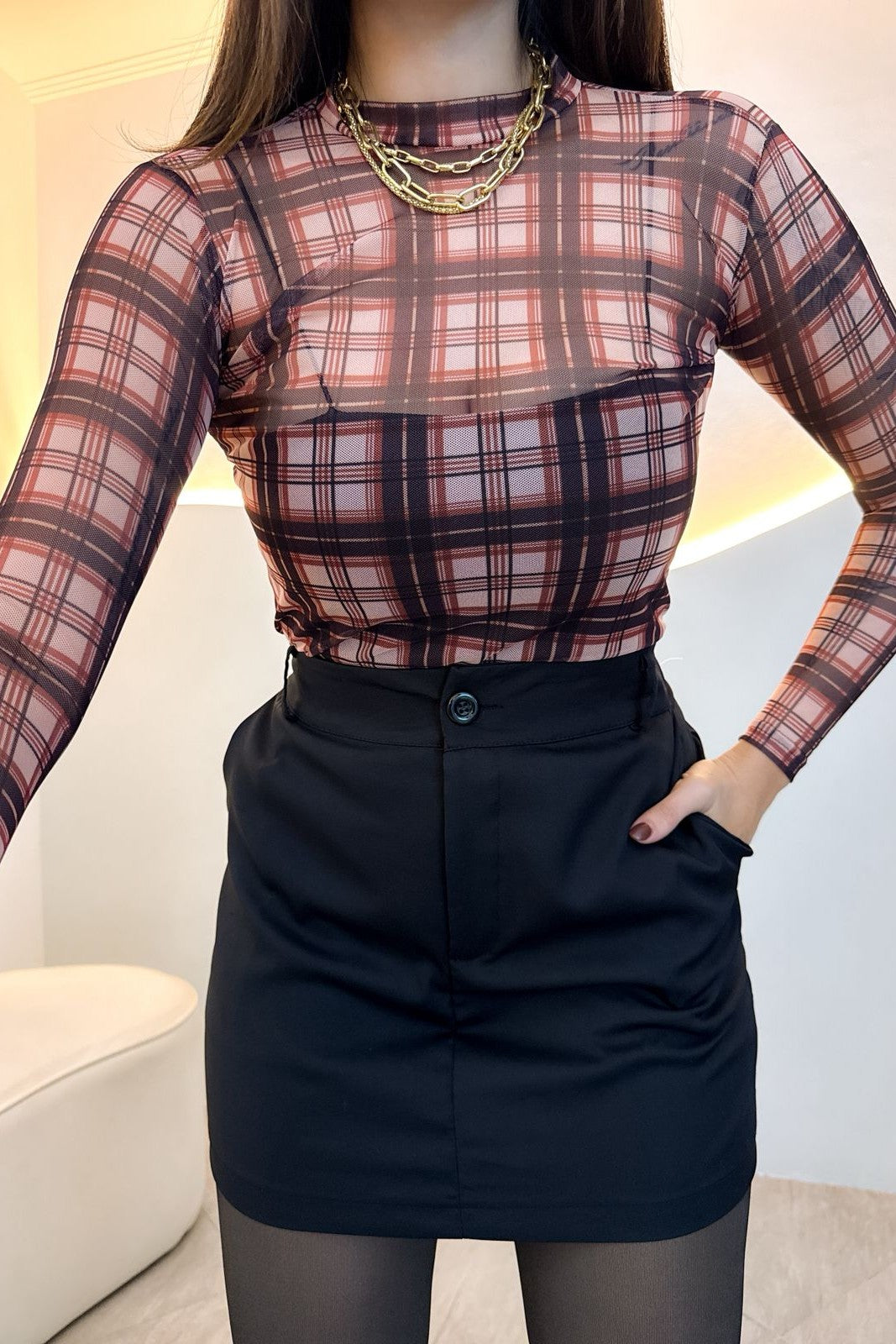 Blusa Tule Xadrez