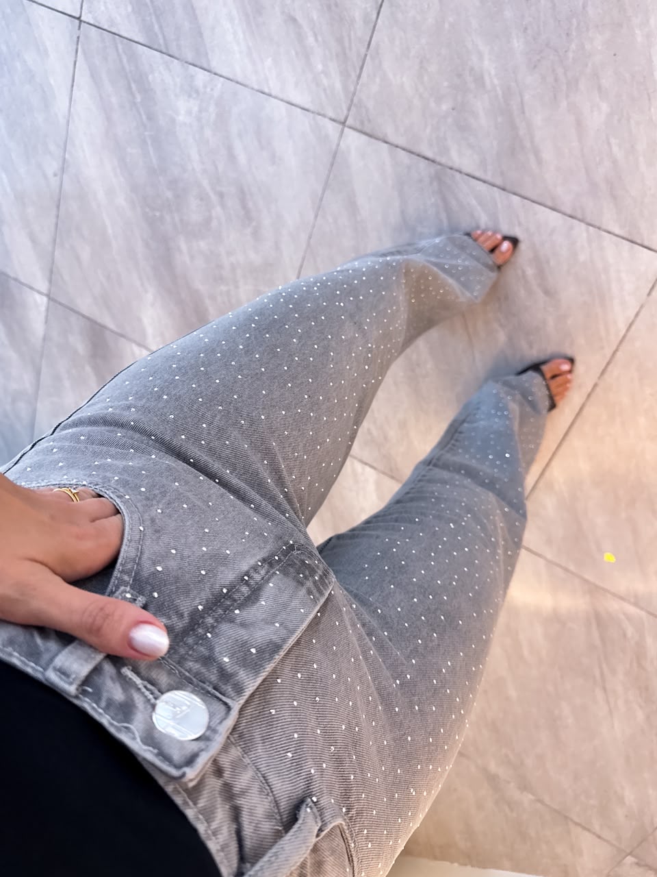 Calça Wide Leg Shine Cinza