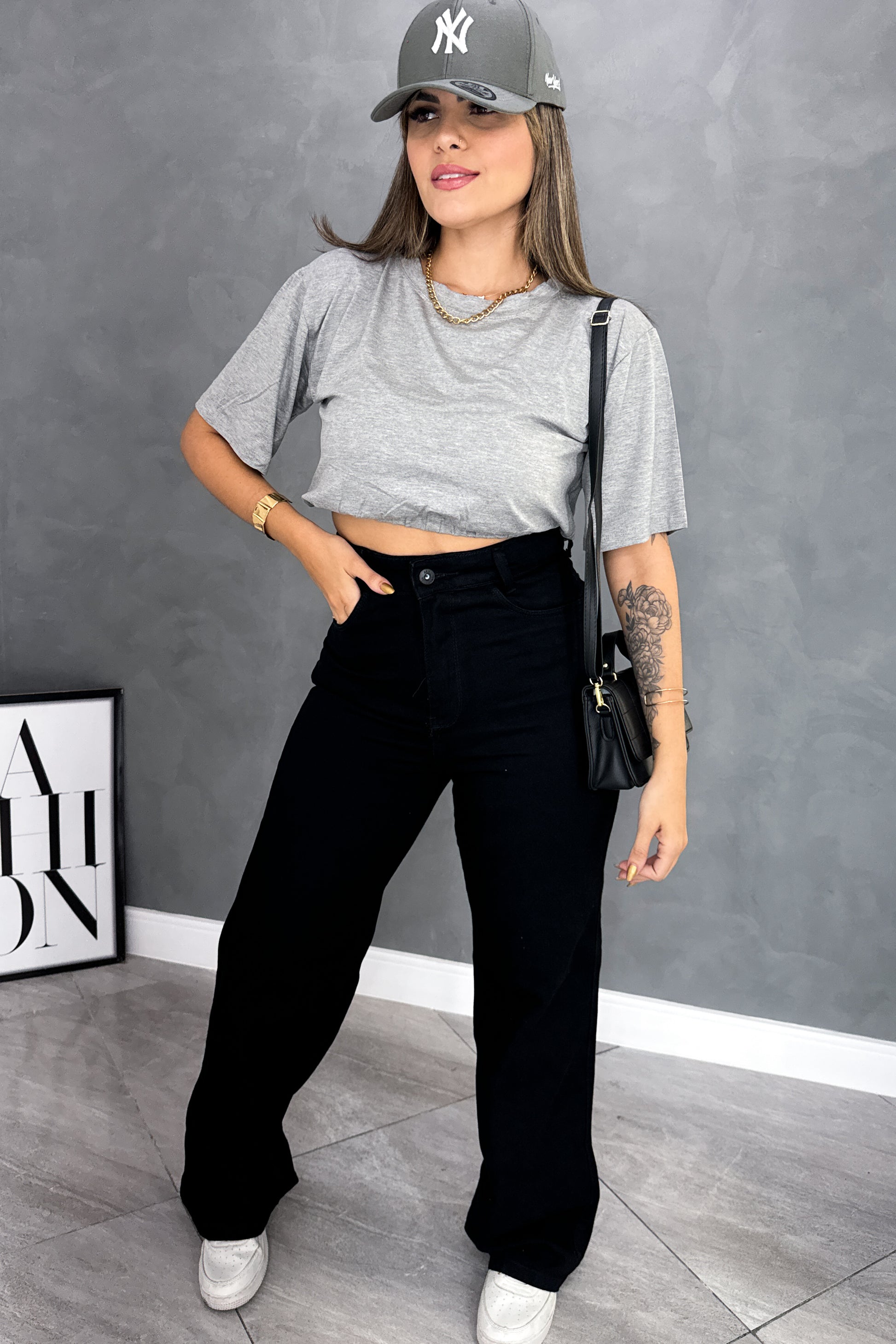 Calça Wide Leg Jeans preta