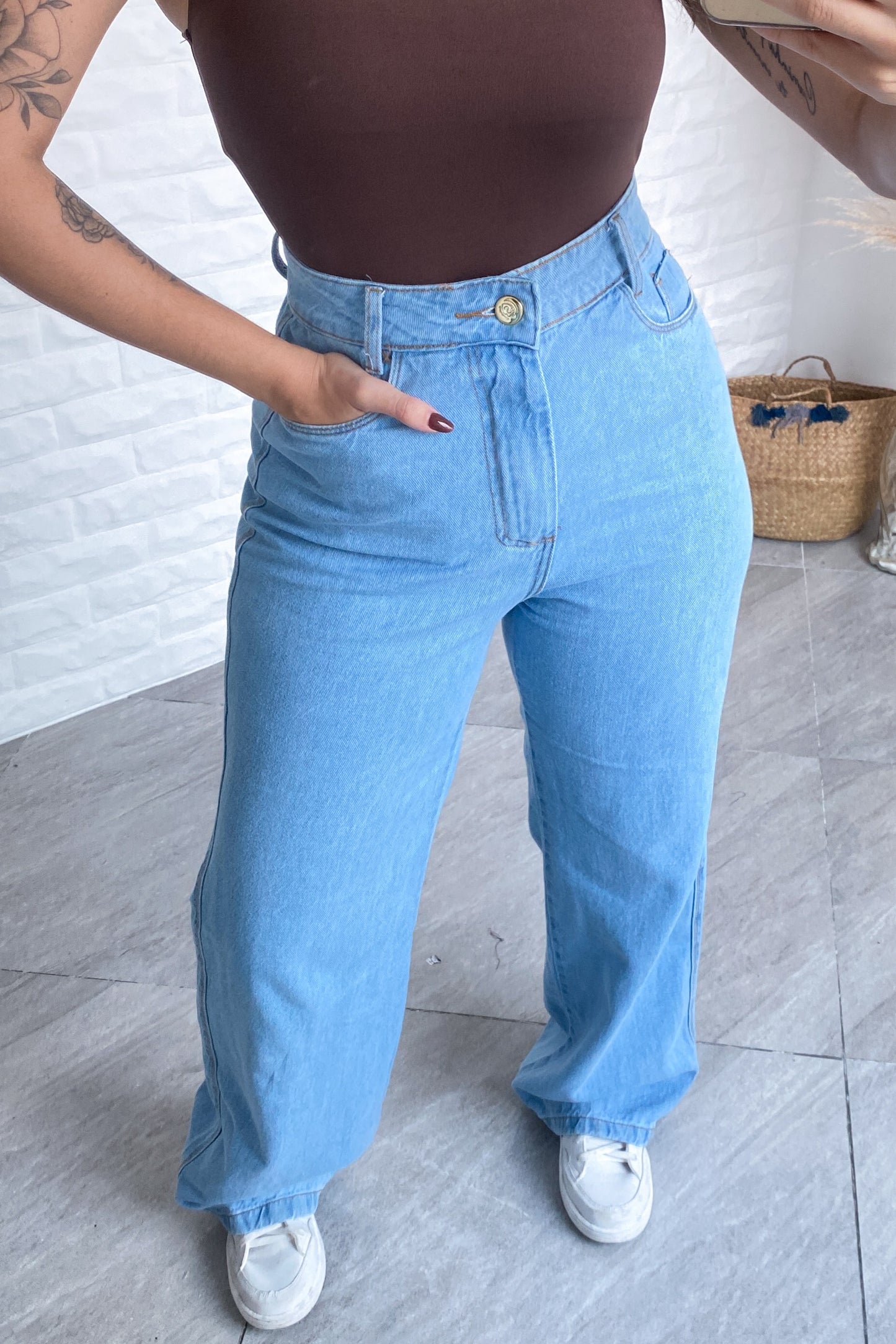 Calça Wide Leg Jeans Clara